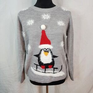 ESMARA Size Medium Penguin Santa Snowflake Holiday Christmas Winter Sweater  EUC